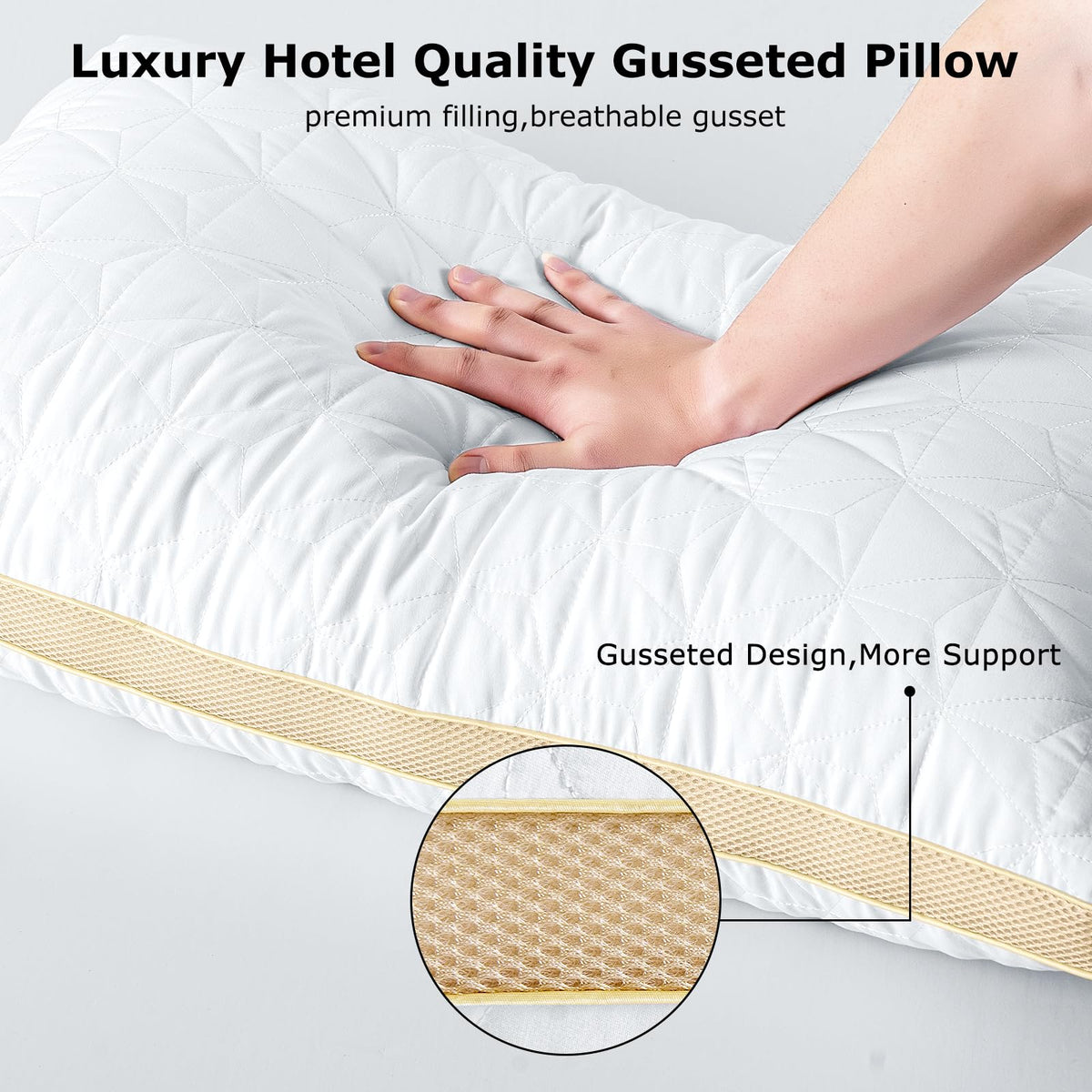 Pillows Queen Size Set of 2, Luxury Hotel Quality Queen Pillows for Sleeping 2 Pack, Cooling Soft Down Alternative Gusseted Bed Pillow, Comfortable and Supportive, Machine Washable