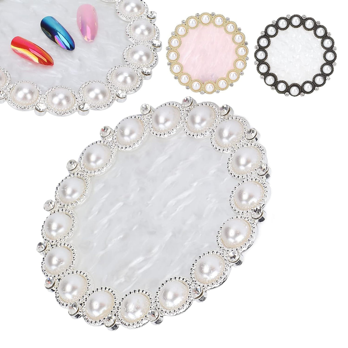 Polish Mix Palette, Resin Nail Art Display Board Cosmetic Nail Mixing Palette Color Mixing Nail Art Tips Display Plate(Silver)