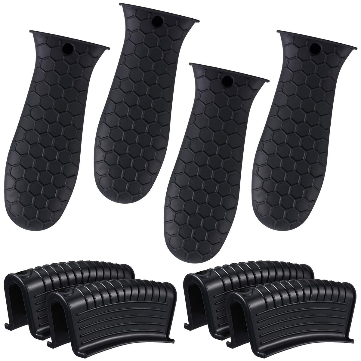 Patelai 8 Pcs Silicone Pot Holders Set Cast Iron Handle Cover Heat Resistant Pot Handle Covers Potholder Non Slip Reusable Pan Sleeve for Frying Pan Kitchen Supplies(Black)