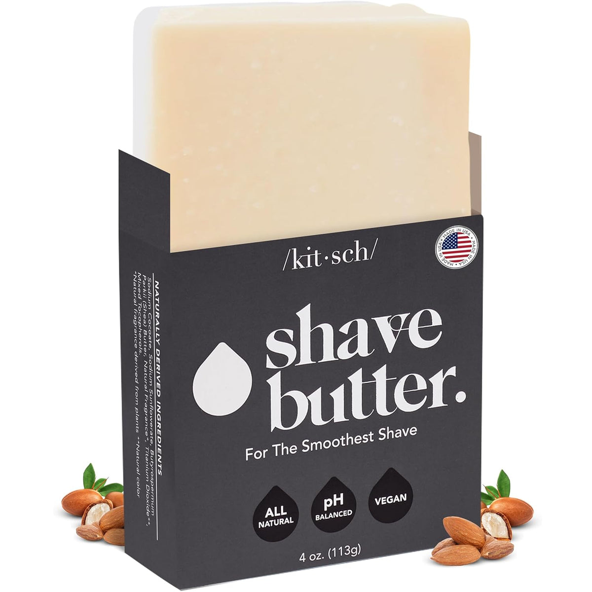 Kitsch Shaving Soap for Men - Hydrating Shave Butter & Shave Soap Bar - Nourishing Bar Soap for Smooth, Irritation-Free Shave – Paraben, Silicone & Sulfate-Free - Vegan, Made in USA - 4 oz