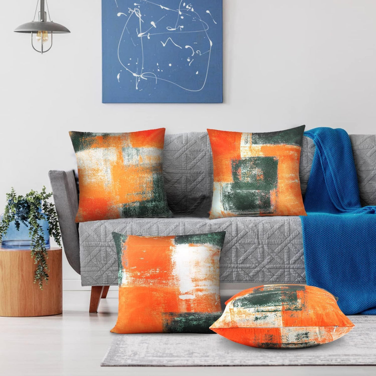 Balaena Burnt Orange Throw Pillow Covers 20x20 Set of 4 Decorative Cushion Cover Taupe Abstract Art Painting Pillow Covers for Sofa Couch Bedroom Living Room Outdoor Home Décor