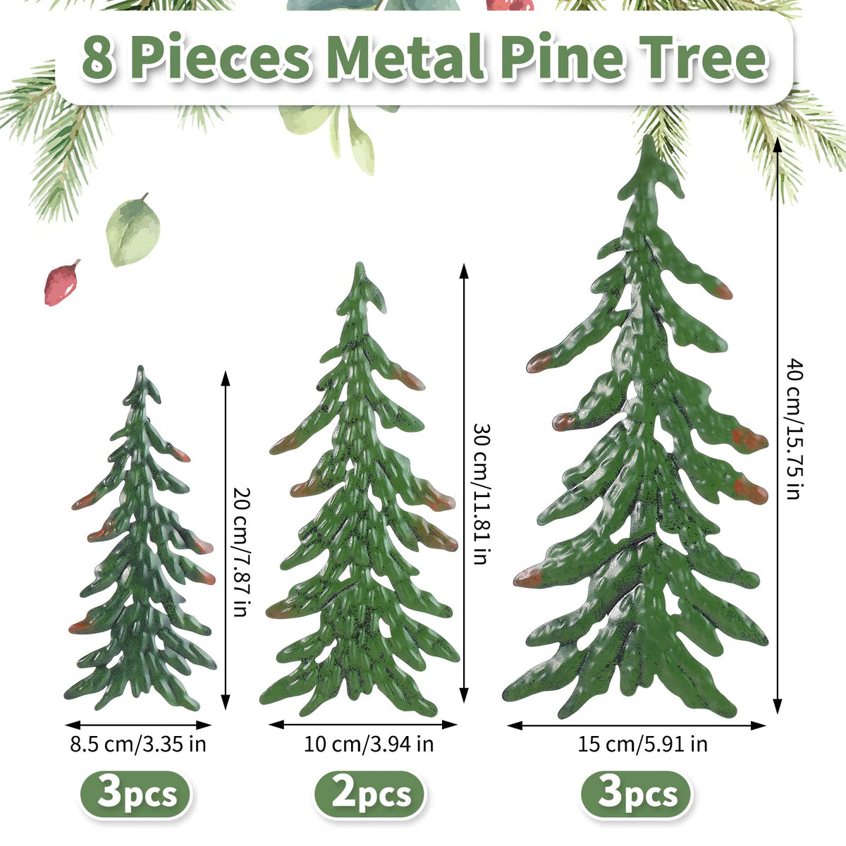8 Pieces Pine Tree Metal Wall Decor Set Pine Tree Landscape Wall Art Pine Tree Decor Pine Sculpture Rustic Pine Tree Metal Wall Art Decor for Christmas Outdoor Home Farmhouse Cabin Decor (Green)