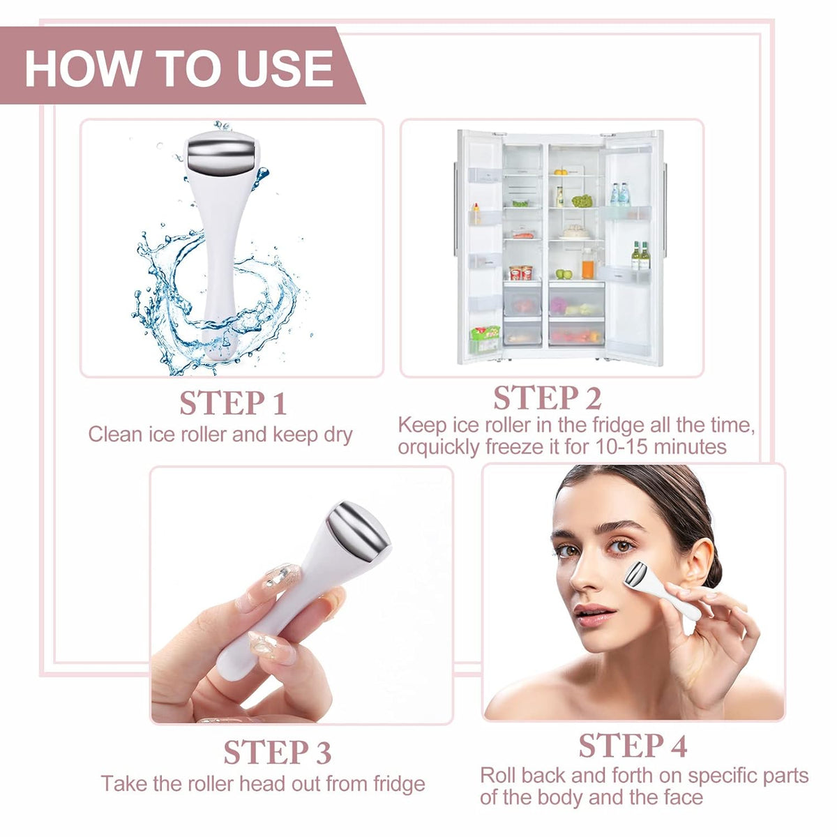 MAANGE Mini Eye & Face Rollers for Eye Massager, Stainless Steel Eye Ice Roller for Relief Puffiness Migraine Skincare Facial Roller (White)