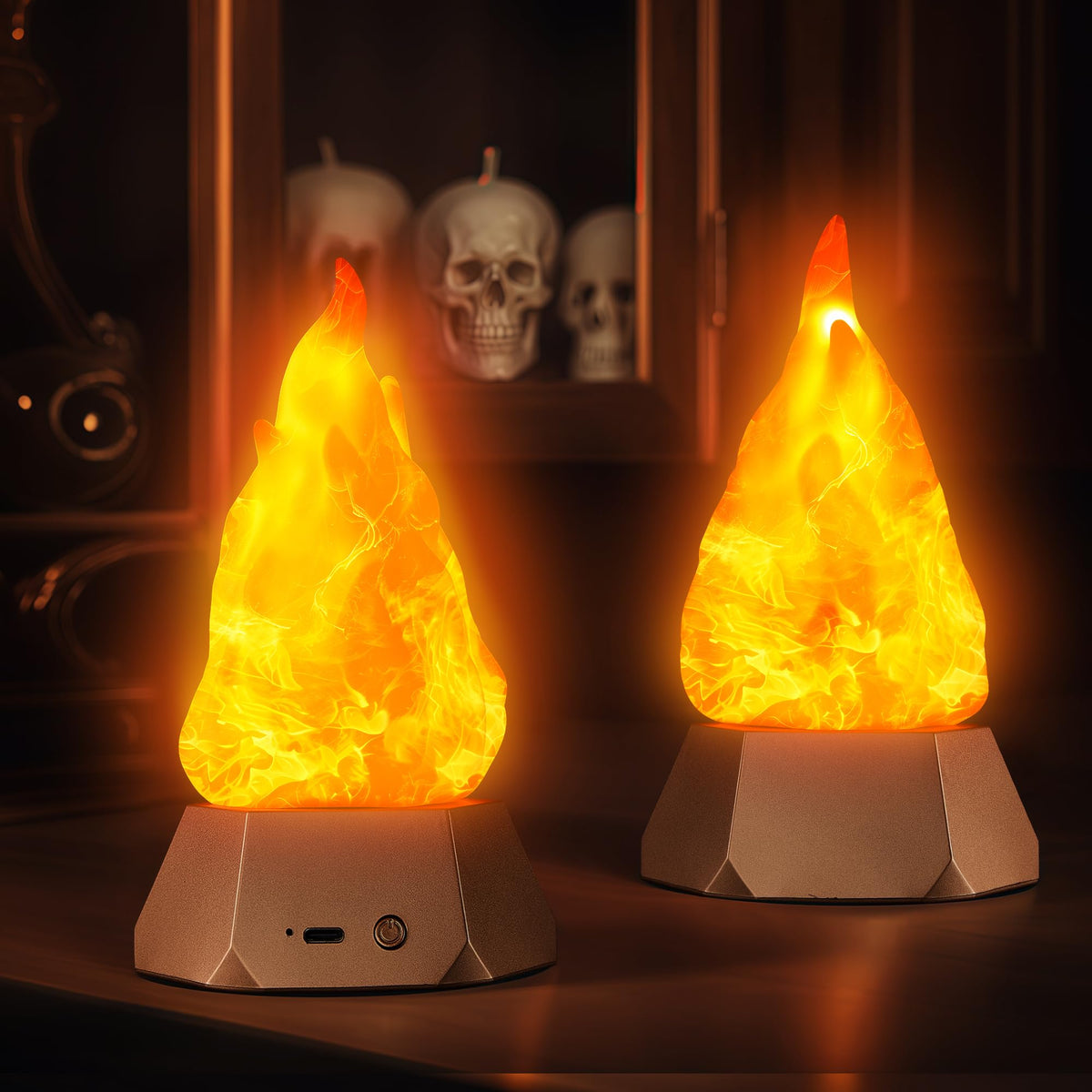 BlcTec Flickering Flame Lamp USB Rechargeable, 3D Fake Fire Night Light with 35H Runtime, 3 Modes, IP44 Waterproof, Realistic Flame Effect for Indoor/Outdoor Halloween, Camping, Home Decor, 2 Packs