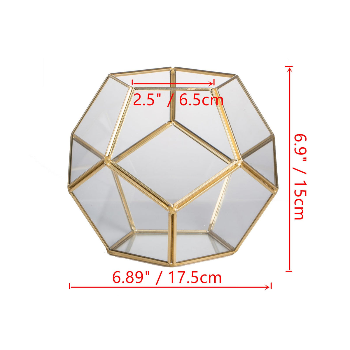 NCYP Glass Terrarium for Small Cactus, Succulents - Gold Geometric Planter Pot, Home Office Tabletop Miniature Garden Decor, 6.89 x 6.89 x 5.9 Inches, Handmade (No Plants, No Door)