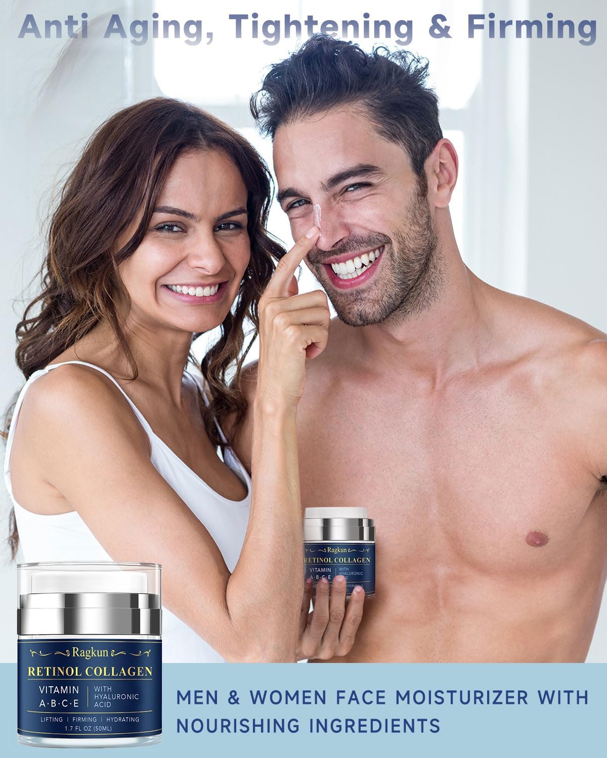 Retinol Cream for Face, Collagen Neck Creams for Tightening and Firming, Anti Aging Facial Moisturizer for Women & Men, Instant Face Lift Wrinkle Cream with Glycolic Acid Pads