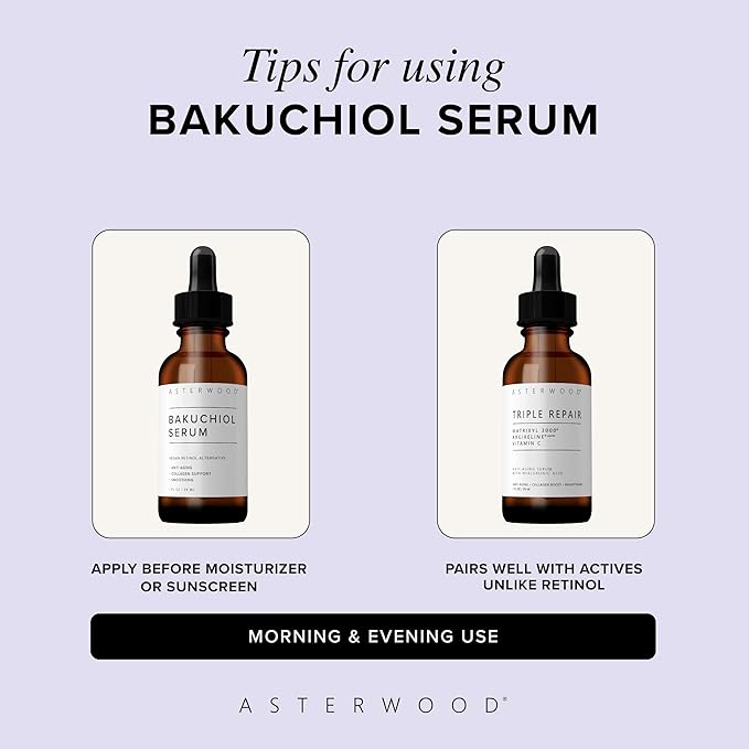 Asterwood Bakuchiol Serum for Face - Retinol Alternative - Plumping, Anti-Aging, Wrinkle Reducing - Fragrance-Free - 2 Fl Oz