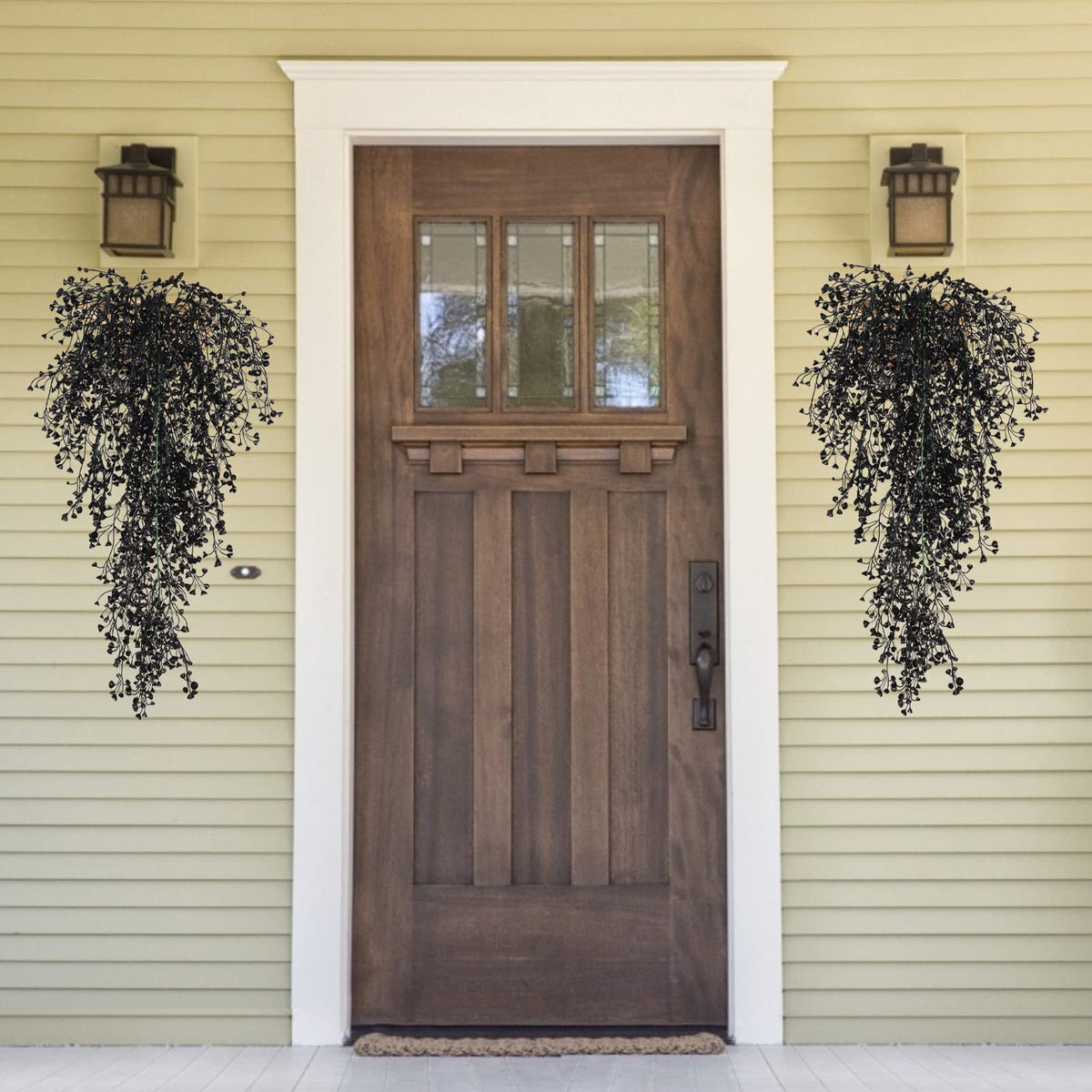 RECUTMS Artificial Hanging Plants Indoor 4 Pcs Artificial Ferns Plants Large Faux Hanging Plant Wall Plants Fake Ivy Room Fall Home Garden Wedding Halloween Party Indoor Outdoor Decor(Black)
