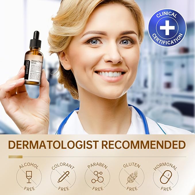 Vitamin C Face Serum with Vitamin C, Hyaluronic Acid, Vitamin E, Serum for Dullness, Balanced Complexion, Eye Area, Fine Lines & Wrinkles, 30ml/1.01oz