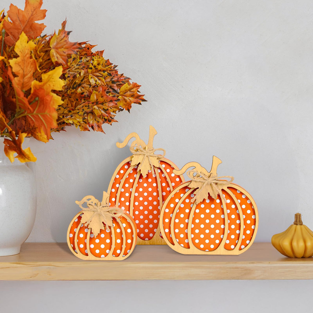 OLANRUN Fall Decorations for Home - 3 Pcs Wooden Fall Pumpkin Decor, Autumn Thanksgiving Decorations for Table Tiered Tray Shelf Fireplace Mantel Bathroom Office Desk Coffee Bar