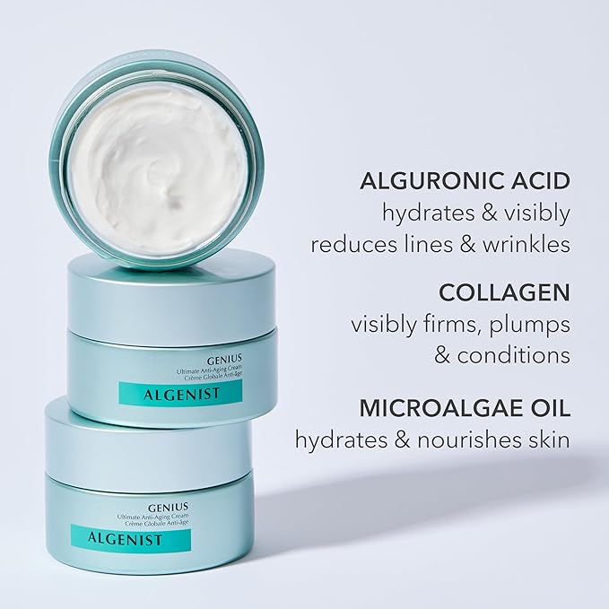 Algenist GENIUS Ultimate Anti-Aging Face Cream - Restoring Collagen Cream to Smooth, Brighten + Help Improve Skin's Radiance - Formulated with Patented Alguronic Acid and Microalgae Oil (2 oz)