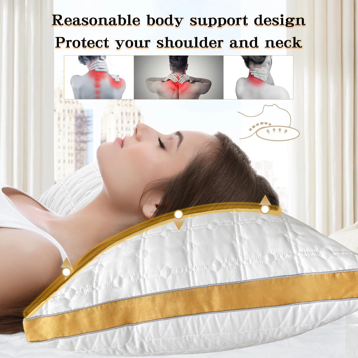 Cooling Queen Size Pillows Set of 2, Hotel Quality Gusseted Bed Pillows for Side, Back, Stomach Sleepers, Ultra Soft Down Alternative Fill, Breathable Supportive Queen Pillow, Machine Washable