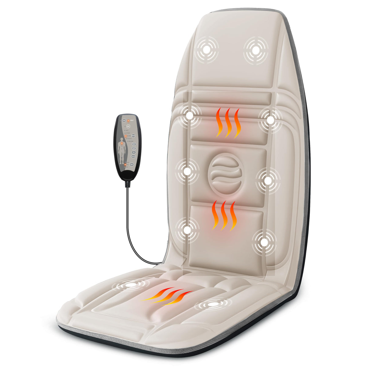 Vibration Back Massager with Heat, Massage Chair Pad with 10 Vibration Motors & 2 Heating Levels, Chair Massager for Recliner, Sofa, Gifts for Mom Dad Woman Man, Beige