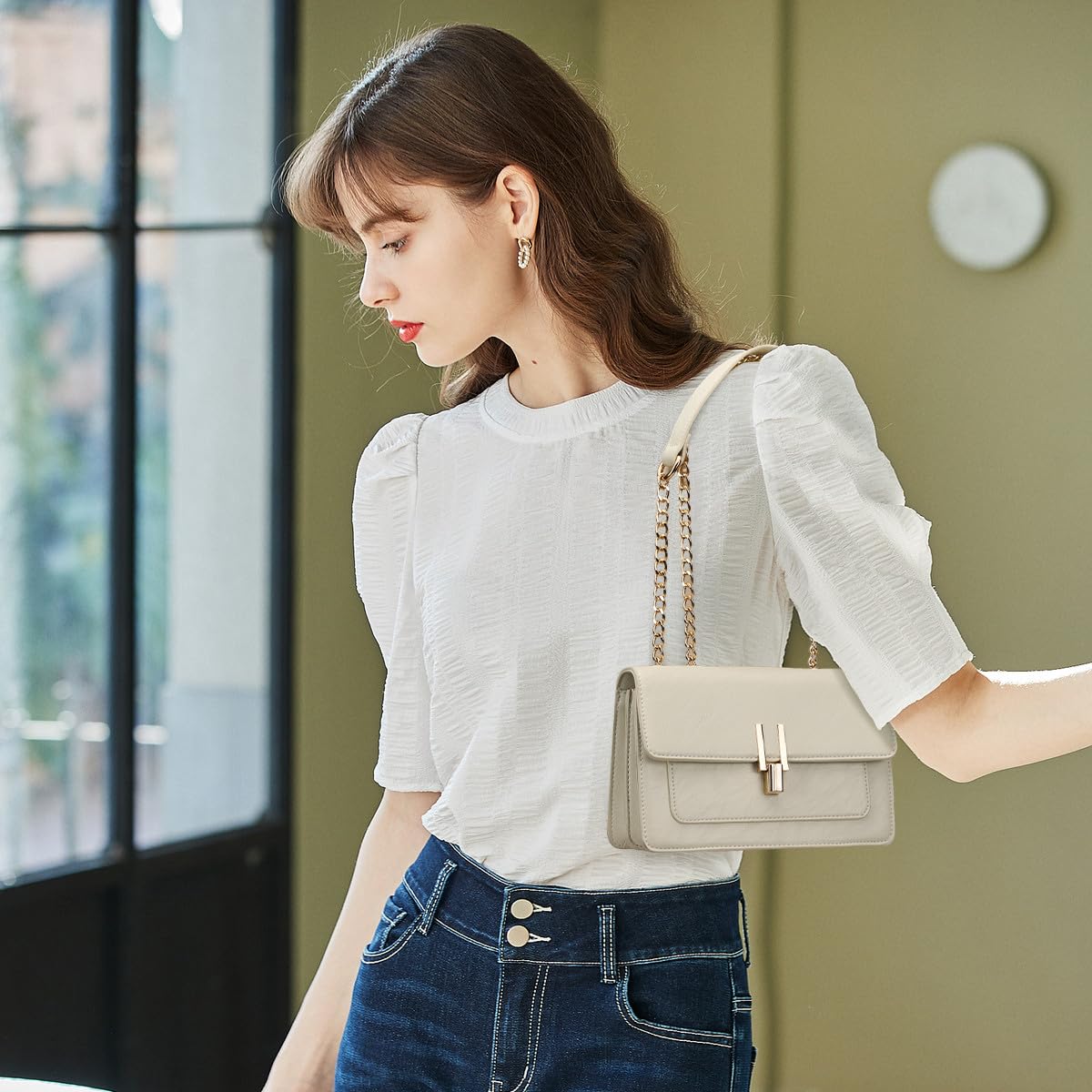 KL928 Crossbody Purses for Women Shoulder Bag Designer Satchel Handbag (Off-white)