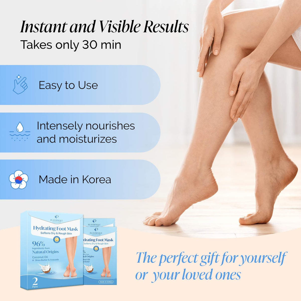 PLANTIFIQUE Korean Foot Mask with Shea Butter 2 Pairs Box for Dry & Cracked Feet | Hydrating Socks for Soft Heels | Intense Moisturizing and Repairing Dry Rough Skin | Foot Spa | Happy Feet Mask