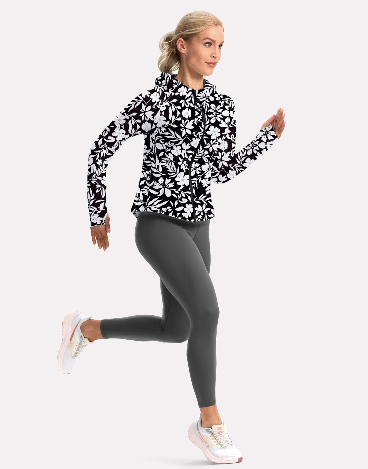 G Gradual Women's UPF 50+ Sun Protection Hoodie Jacket Lightweight Zip Up Jackets Long Sleeve Shirts for Women Hiking Outdoor(White Flower,XS)