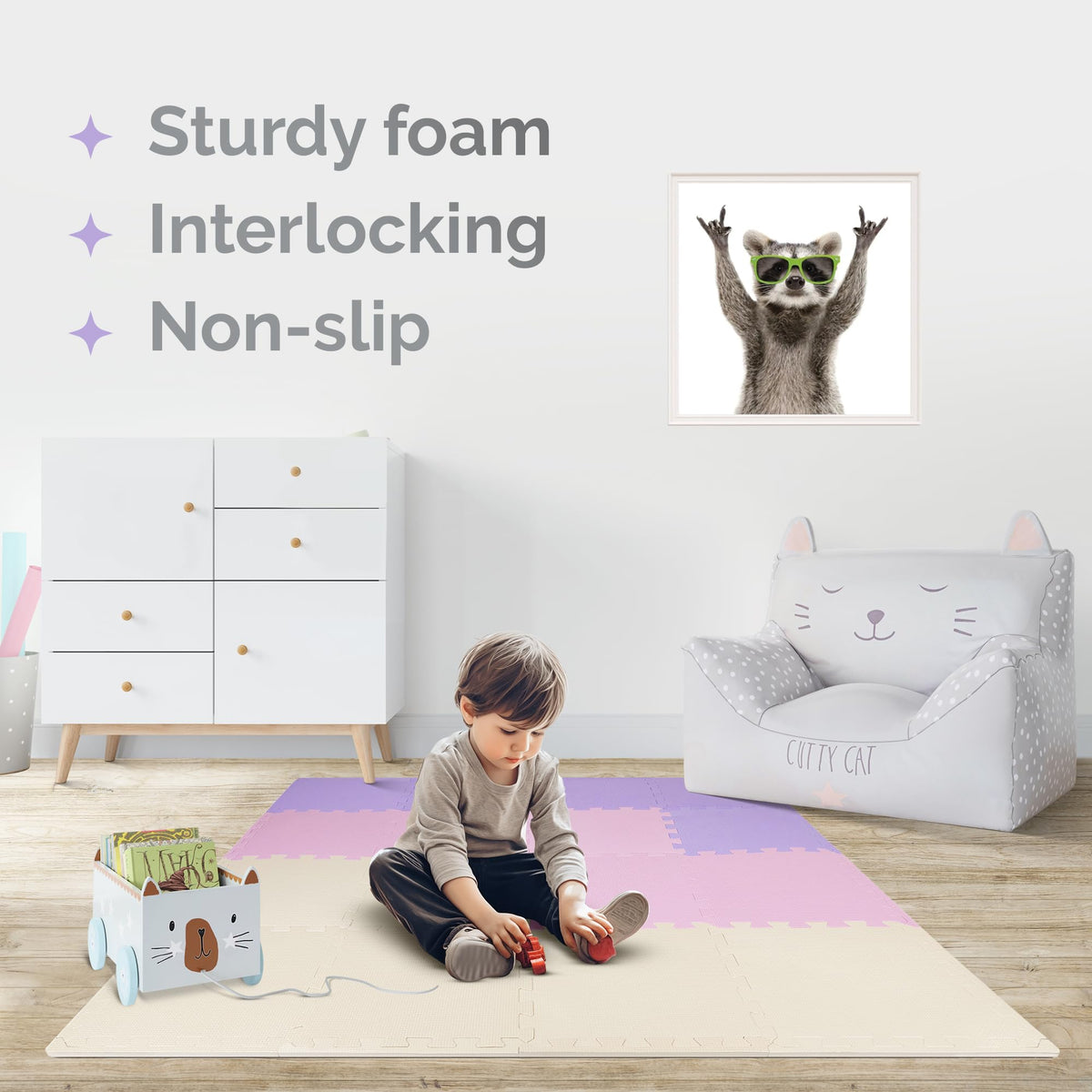 TOYVELT Ultimate Foam Play Mat Set 12x12-16 Interlocking Floor Tiles for Kids - Non Toxic, Colorful Foam Puzzle Mats - Safe and Durable - Ideal Play Mat for Toddlers 1-3 - Pink-Purple-Beige