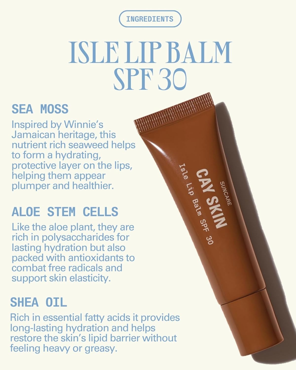Cay Skin Isle Lip Balm SPF 30 – High Shine, Hydrating + Sheer Lip Gloss in Vanilla Brown Sugar Flavor – Formulated with Natural Ingredients for All Skin Tones – 3-Pack, Clear, 1.05 oz