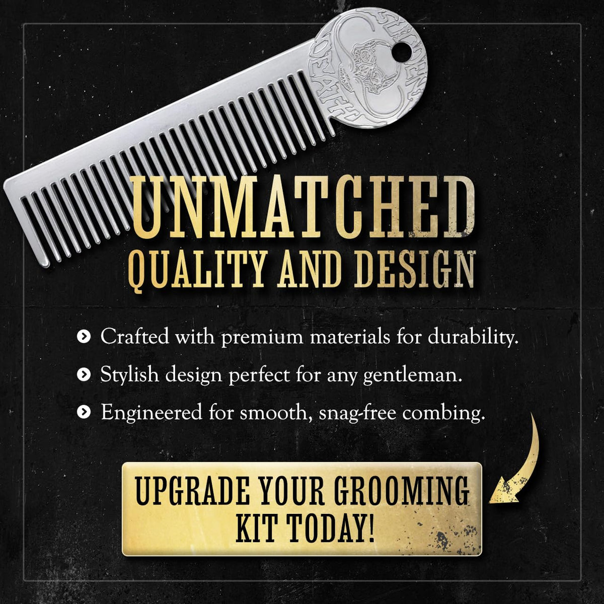 Mustache Wax Strong Hold Sudden Death 1 oz Tin & Platinum Death Grip Mustache Comb Mens Combo Kit - Grooming For Men Handlebar Moustache & Beard Wax Styling