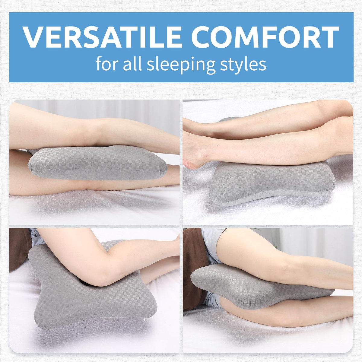 Leg & Knee Pillow for Side Sleepers - Upgraded Memory Foam Pillow Between Legs for Side Sleeping, Leg Pillow for Back, Hip, Sciatica Pain Relief, Side Sleeper Wedge Pillow (Light gray-no straps)