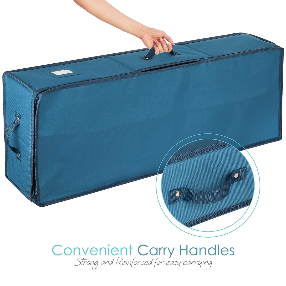 Hearth & Harbor Wrapping Paper Storage Container - Christmas Storage Bag with Interior Pockets - Gift Wrap Organizer Fits Up to 22 Rolls of 40" - Tear Proof, Blue