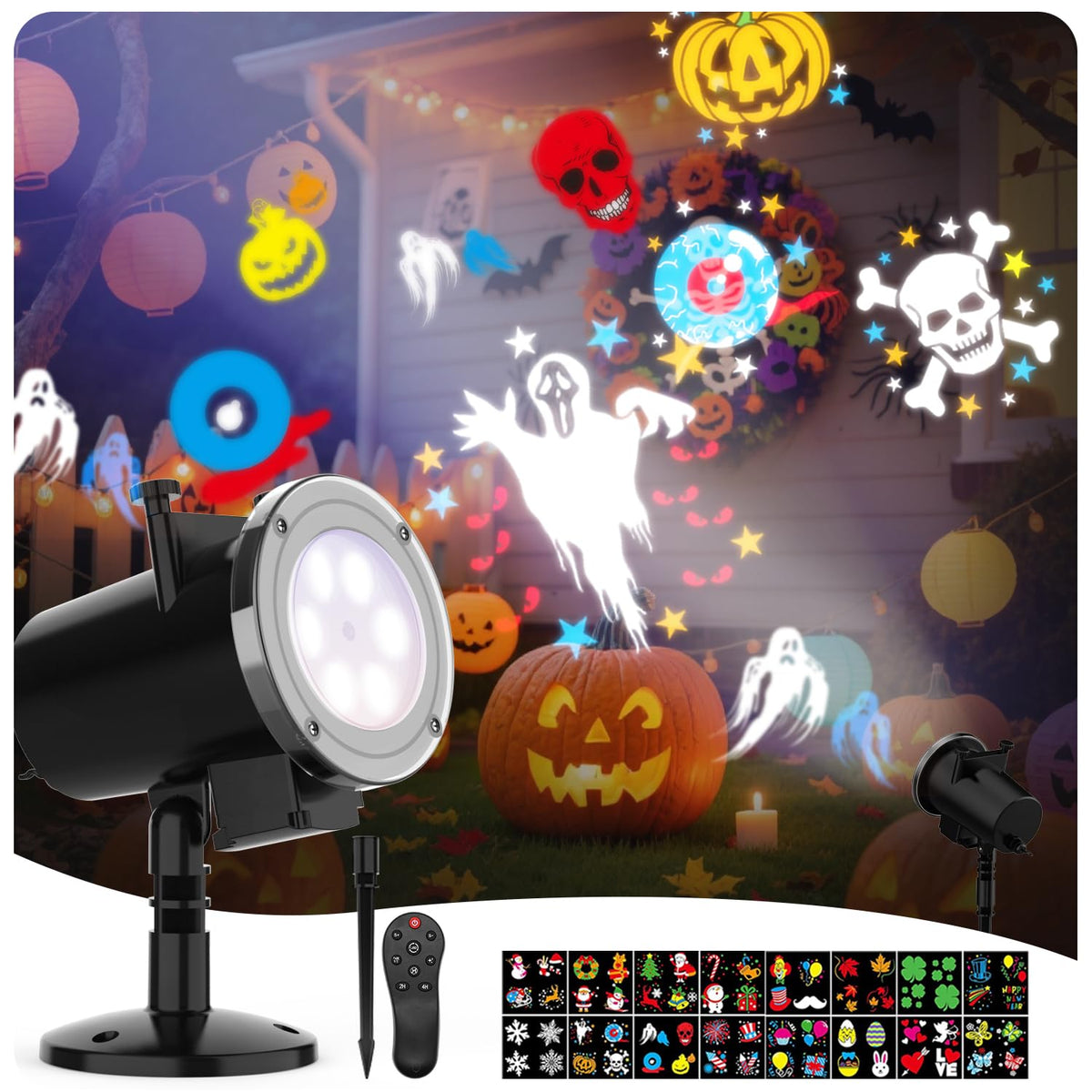 Elec3 Christmas Halloween Projector Light, 16 Patterns Christmas Projector Lights Waterproof Indoor Outdoor Holiday Light with Remote Control for Halloween,Christmas,Birthday,Garage,Landscape Decor
