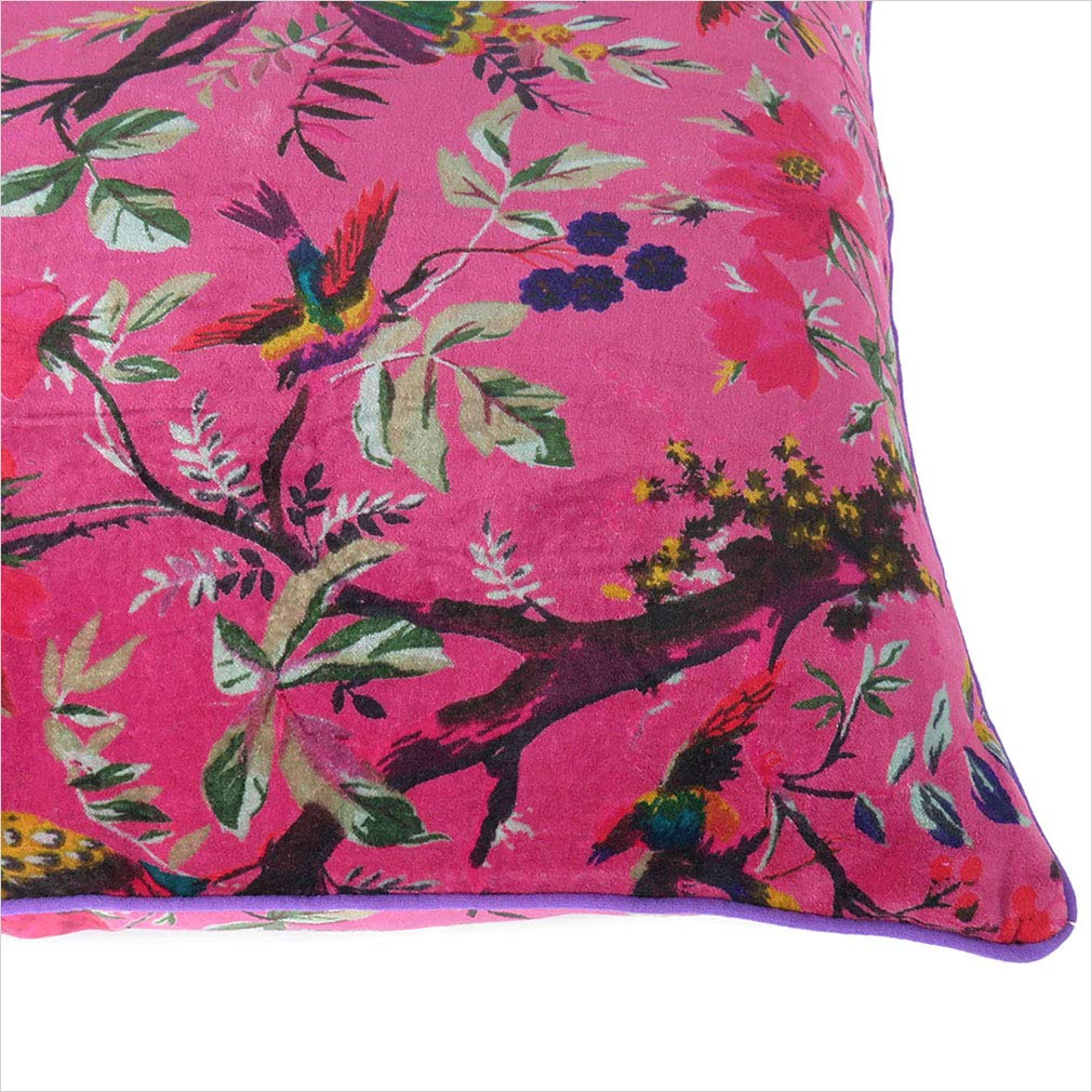 Eyes of India 20x20 inch Burgundy Red Velvet Floral Flower Bird Throw Pillow Sofa Cushion Cover Case Couch Colorful Boho Chic Bohemian Accent Indian Handmade Cover Only
