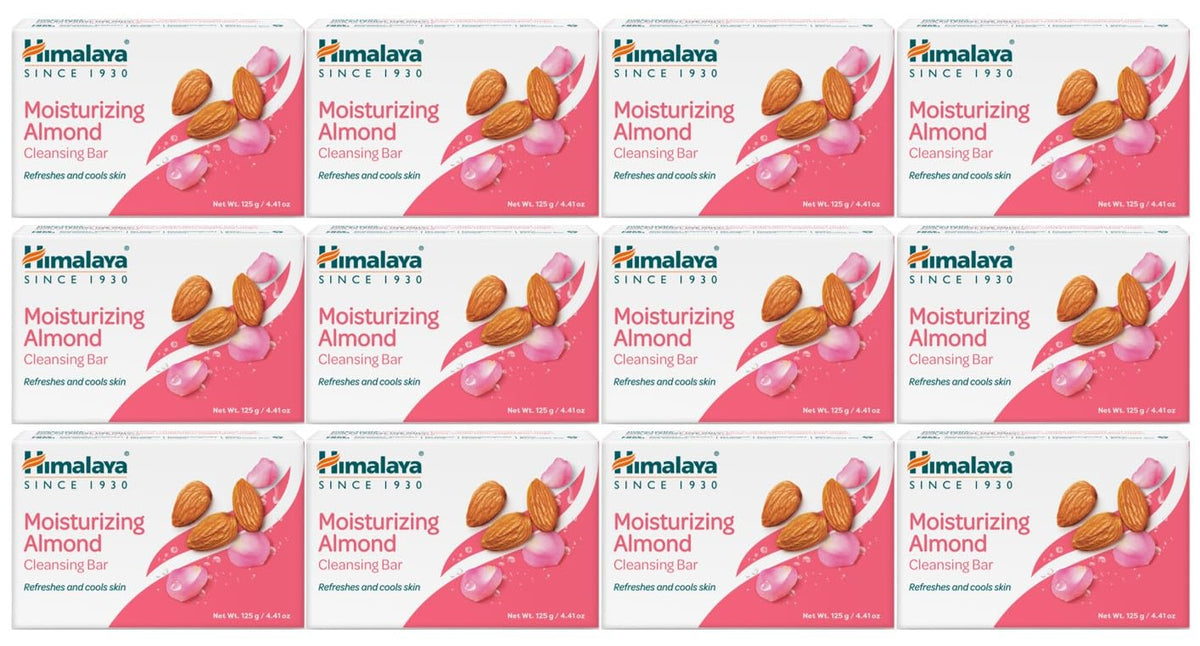 Himalaya Moisturizing Almond Cleansing Bar, Face and Body Soap for Soft Skin, 4.41 oz, 12 Pack