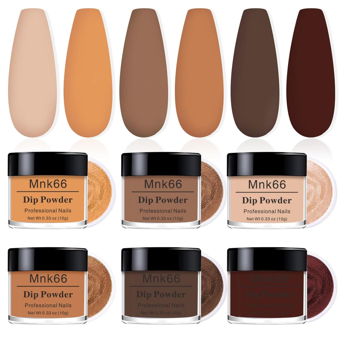 6 Colors Dip Powder Set, Nude Brown Dipping Powder Color Set, Glossy Nail Art Manicure DIY Salon Home Gift for Ladies (YYSDDPS-08-6PCS)