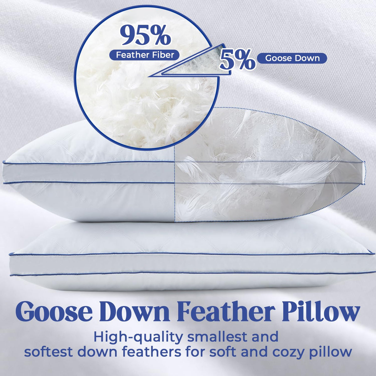 puredown Feather Down Pillows Queen Size Set of 2, Luxury Goose Feather Pillow for Sleeping, Organic Cotton Cover Hotel Collection Bed Pillows