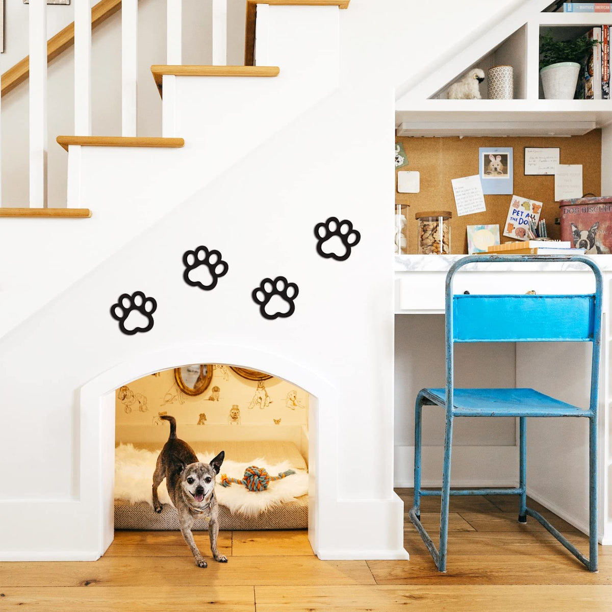 Xylolfsty Dog Room Decor Paw Prints Wood Wall Art Dog Lovers Gifts Puppy Decorations Signs for Home Kitchen Bathroom Bedroom BLACK 4PCS