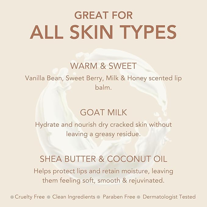 Dionis Goat Milk Skincare Warm & Sweet Lip Balm Gift Set - Beeswax, Shea Butter & Coconut Oil Lip Care Products Made in The USA - Cruelty Free Lip Moisturizer for Dry Chapped Lips, 0.28oz 3 Pack
