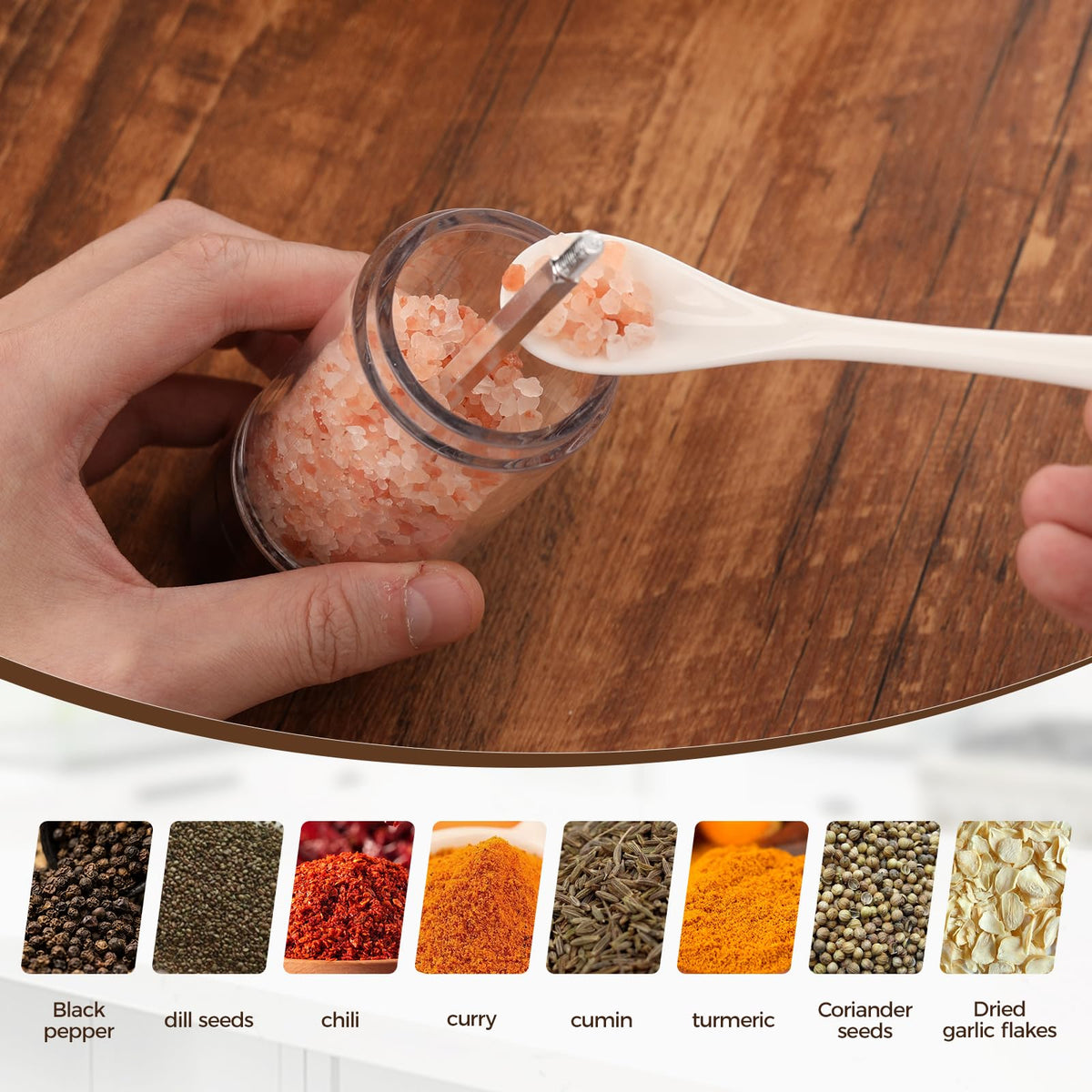 FUSHUI 2 Pack 5.5 Inch Wood Salt and Pepper Grinder Set, Premium Acrylic Salt and Pepper Grinder Set with a Adjustable Ceramic Rotor - Made of High-Grade Acacia Wood Material
