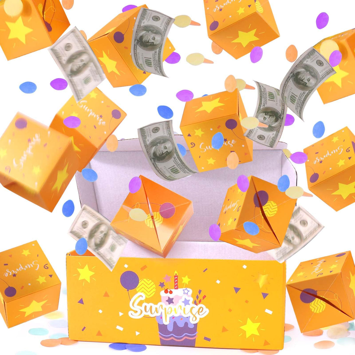 BABORUI Birthday Surprise Box Gift Box for Money, Happy Birthday Surprise Gift Box Explosion with Confetti, Seeroze Exploding Gift Box for Men Women Kids(Blue Birthday)