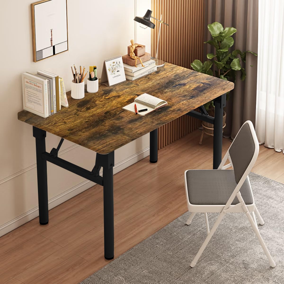 XUEGW Computer Desk Study Table No Assembly Required, Writing Computer Desk Space Saving Foldable Table Suitable for Bedroom, Study, Living Room...