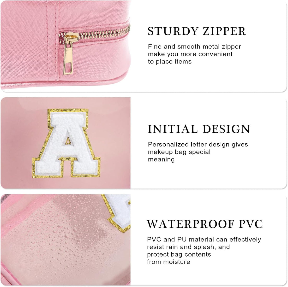 YOOLIFE Initial Travel Makeup Bag Pouch, Clear Toiletry Bag for Women Travel Accessories Cosmetic Bag Skin Care for Teen Make Up Bags Birthday Gifts for Women Unique Teacher Mom Friends Gifts Pink R
