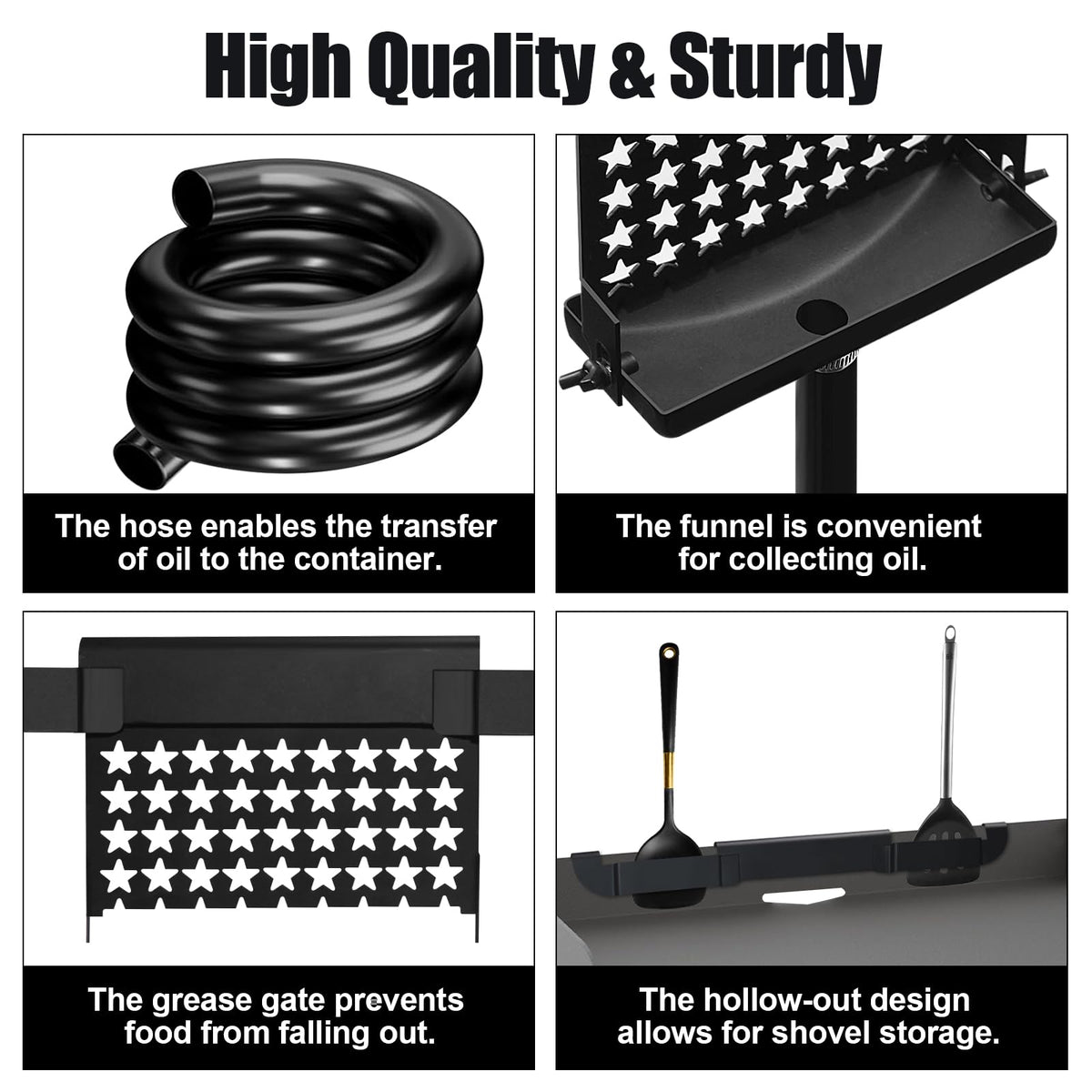 Blackstone Upgraded Rear Griddle Grease Catcher – BBQ Oil Drainer & Grease Funnel with Spatula Holder, Compatible Drain Kit for 36", 28", 22", and 17" Blackstone Griddles