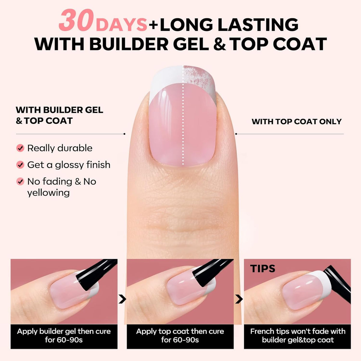 modelones French Tip Press on Nails, Short Square Fake Nails with Nail Box, Pink & White Gel Nail Tips for Women, Soft Glue-On Nails for Natural Salon Look, DIY Nail Art Kit