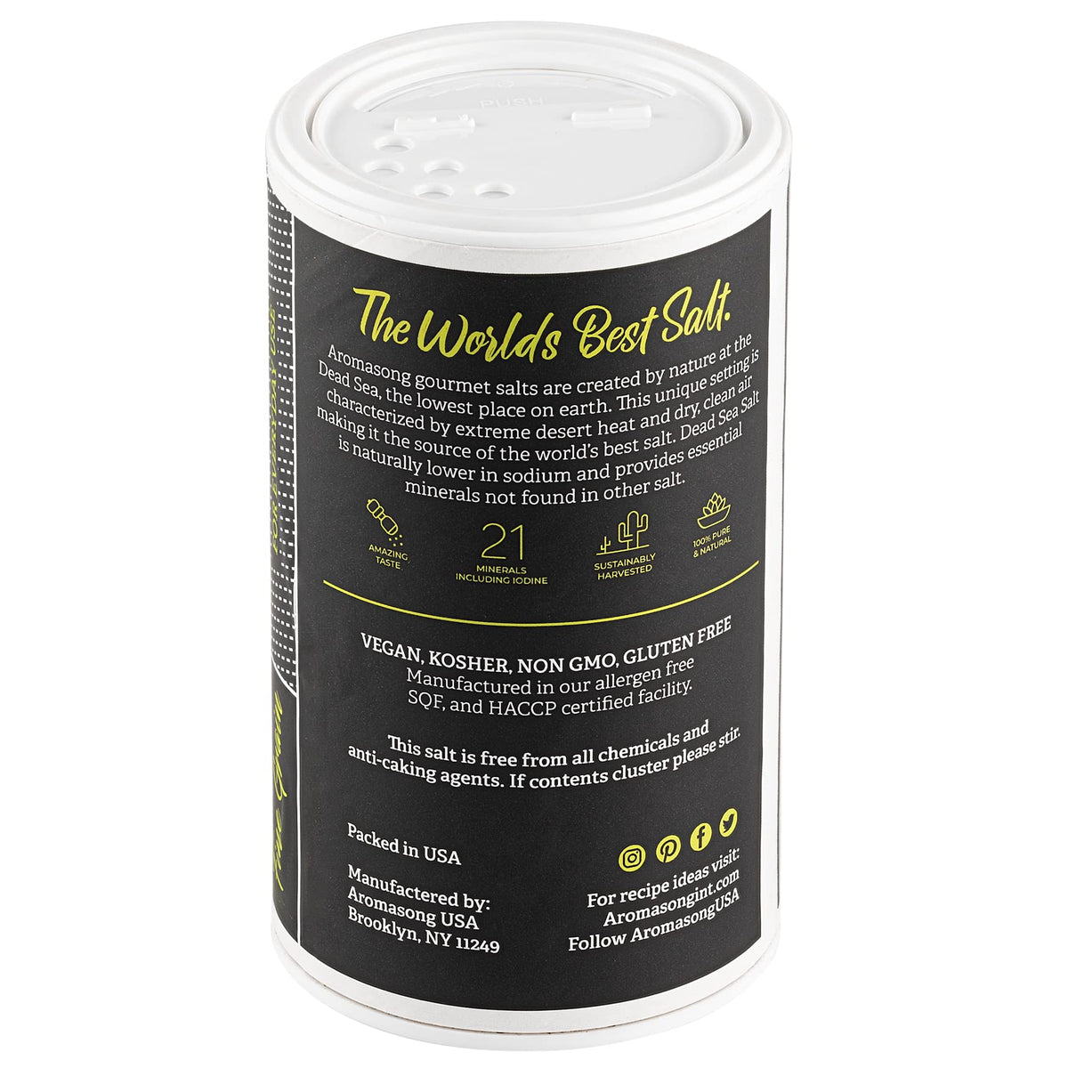 Aromasong 100% Natural Sea Salt from the Dead Sea, Fine Grain Table Salt, 13 OZ. Salt Shaker, 100% Pure & Natural, Unrefined, Gluten Free, Sea Salt for Daily Cooking