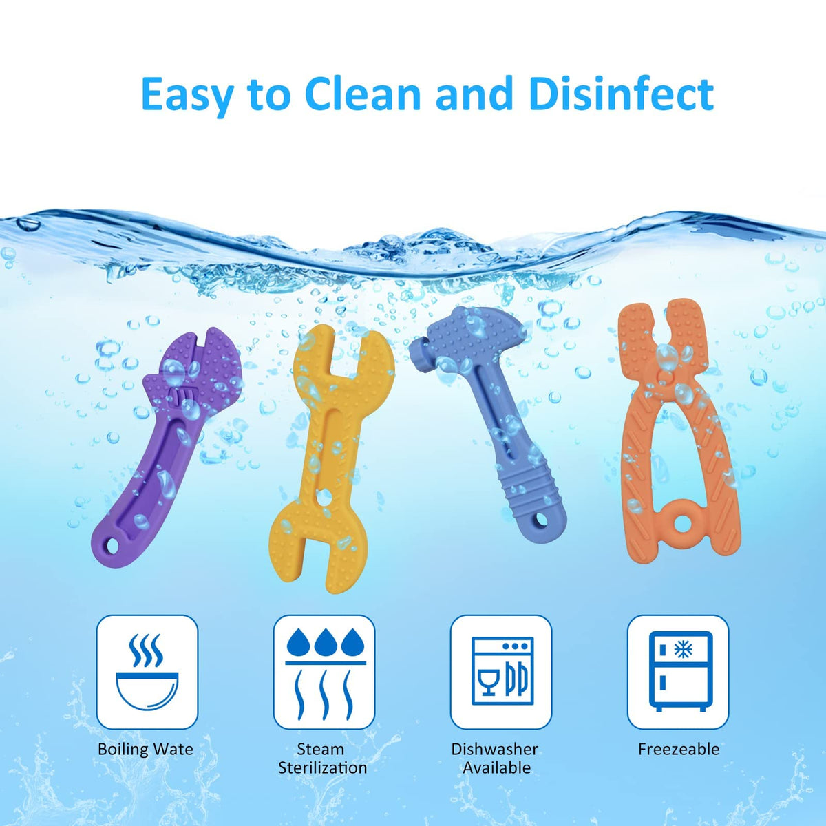 Haili Baby Teething Toys, Baby Teethers for 3-6 Months, Freezer BPA Free Silicone Teethers for Babies 6-12 Months 0-6 Months, Hammer Wrench Spanner Pliers Shape Teether Chew Toys