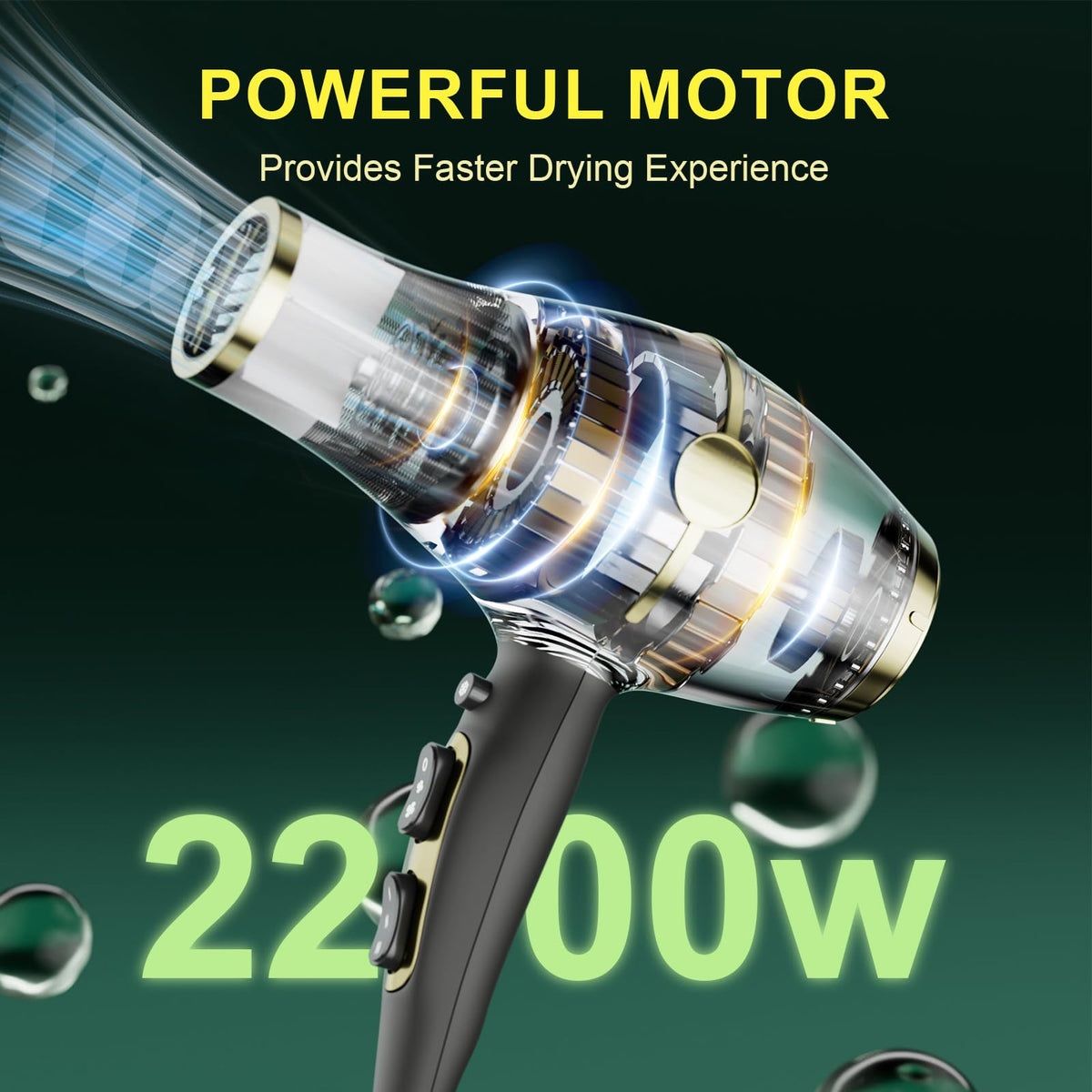 Hair Blow Dryer with Ionic Systems,Diffuser Hair Dryer with & 2 Nozzles,2200W Professional Blow Dryer Powerful Motor for Quick Dry,Hair Dryers for Women and Men,Cool Shot Feature