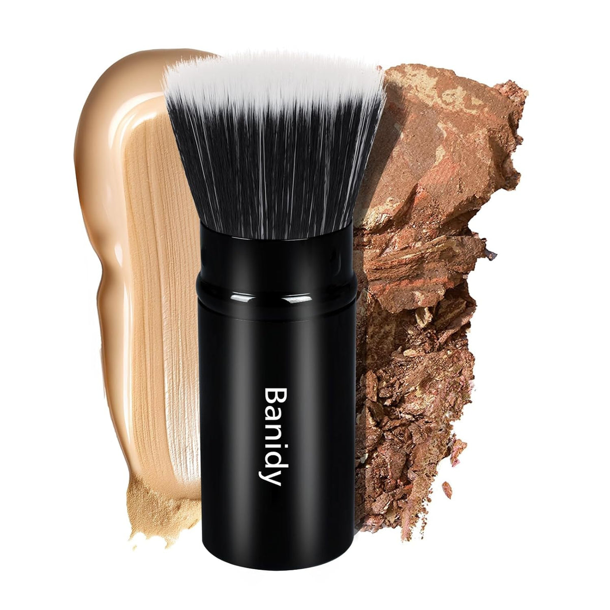 Foundation Makeup Brush Flat Top Kabuki Face Blush Liquid Powder Foundation Brush Retractable Travel Brush for Blending Liquid, Cream or Flawless Powder Cosmetics