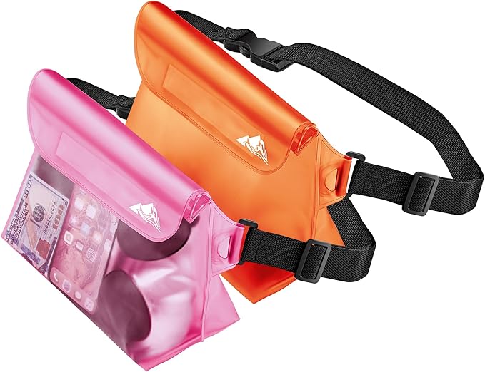 HEETA 2/3/4 Pack Waterproof Pouch with Waist Strap, Screen Touchable Dry Bag with Adjustable Belt for Phone Valuables for Kayaking, Swimming, Snorkeling, Boating, Fishing, Surfing & Beach