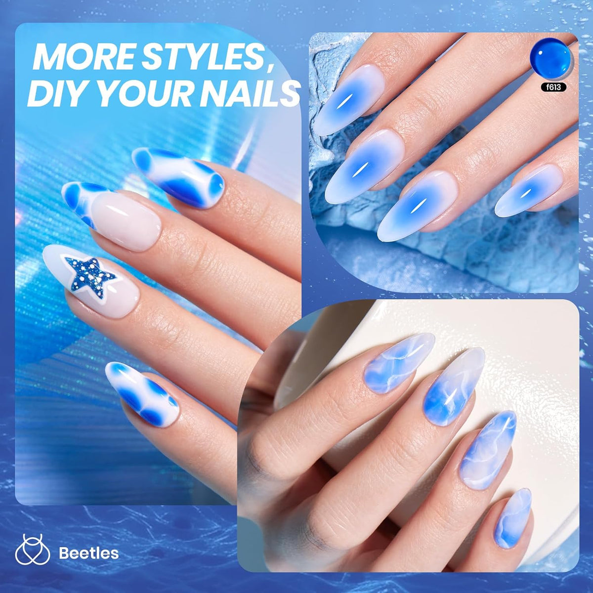 Beetles Blue Gel Nail Polish, 15ML Deep Blue Jelly Gel Polish Sheer Translucent Effect Neutral Nail Polish Soak Off UV Abyssal Secrets Series French Nail Art Manicure Salon Gift for Women