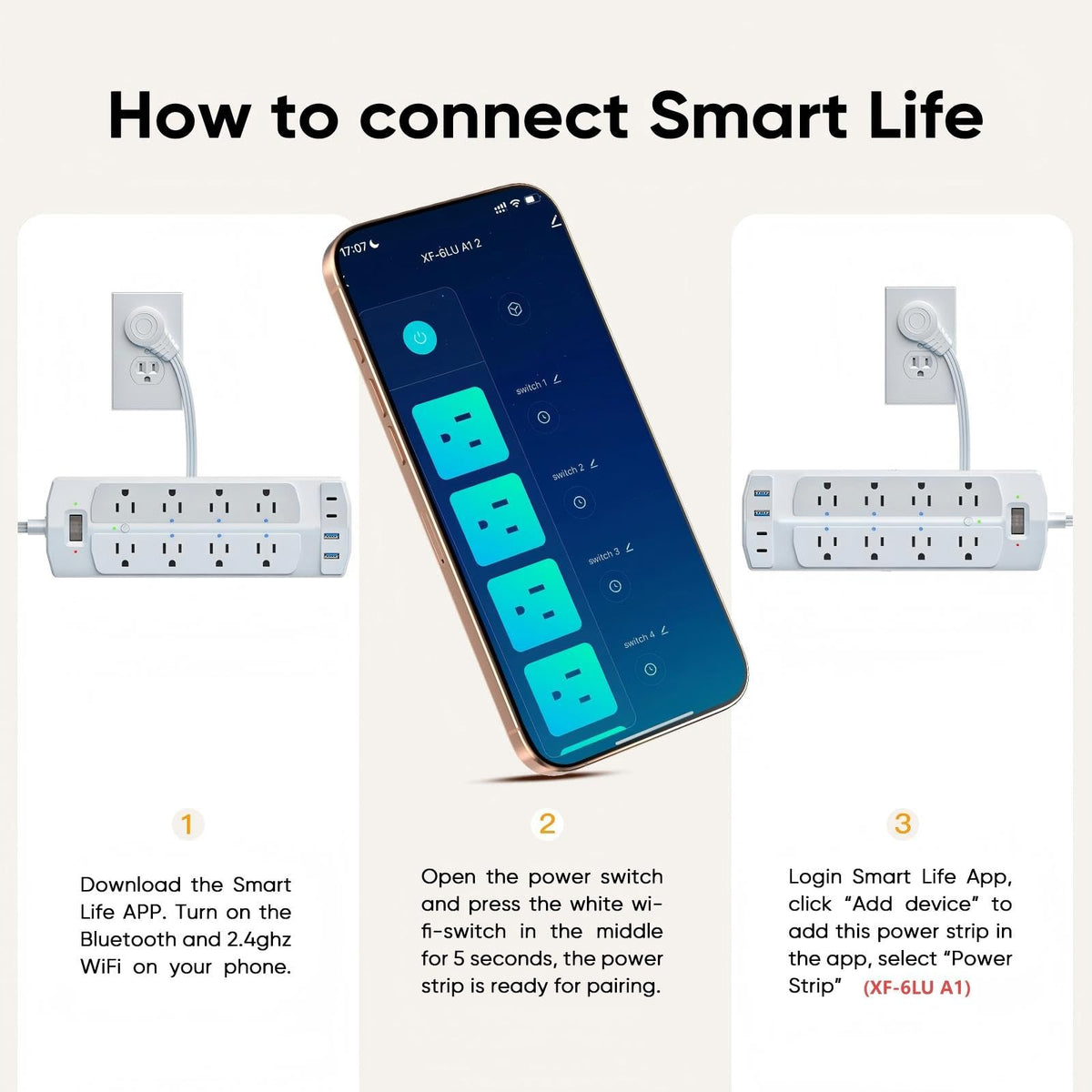 Smart Plug Power Strip, Yozisital Surge Protector with 6 Individually Controlled Smart Outlets and 4 USB Ports, 5FT Flat Extension Cord, Only for 2.4 GHz Wi-Fi, Compatible with Alexa & Google Home