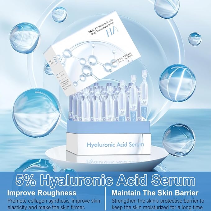 5% Hyaluronic Acid Serum,Ultra Hydrated Vial of Hyaluronic Acid Tubes，Awaken Natural Perfection for Face Serum Hydrated ，Anti-Aging, Deep Moisturizing, Revitalizing Skin (1.5ml*30Pcs)