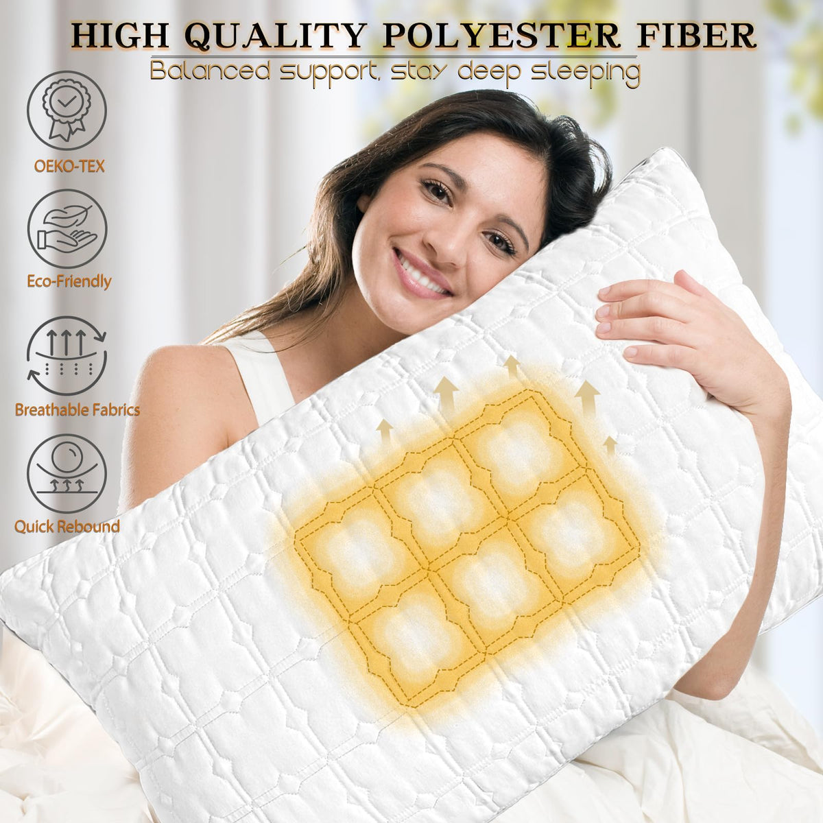 Cooling Queen Size Pillows Set of 2, Hotel Quality Gusseted Bed Pillows for Side, Back, Stomach Sleepers, Ultra Soft Down Alternative Fill, Breathable Supportive Queen Pillow, Machine Washable