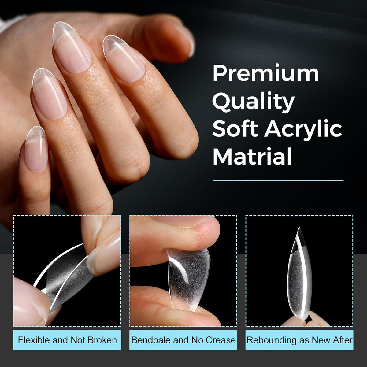 TOMICCA Short Almond Nail Tips, 15 Sizes 240Pcs Acrylic Nail Kit with Almond Nail Tips - Clear Press-On Nails for Extension, DIY Manicure Set, Gel & Acrylic Nail Tips Natural Fake Nails