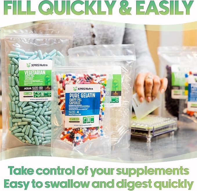XPRS Nutra Size 1 Empty Capsules - 1000 Count Empty Gelatin Capsules - Empty Pill Capsules - DIY Capsule Filling - Pure Bovine Pill Capsules Empty Gel Caps (Clear)