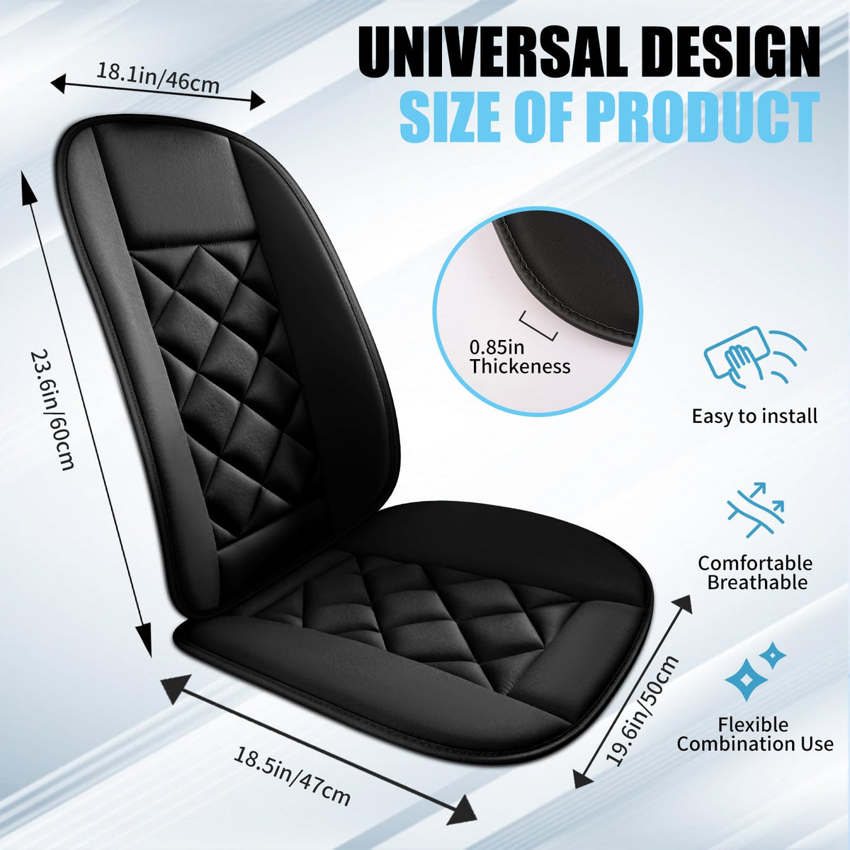 Chezope Car Seat Cushions Lumbar Support Pillows with Comfort Memory Foam Design Washable and Adjustable for Drivers and Office Use (Black)